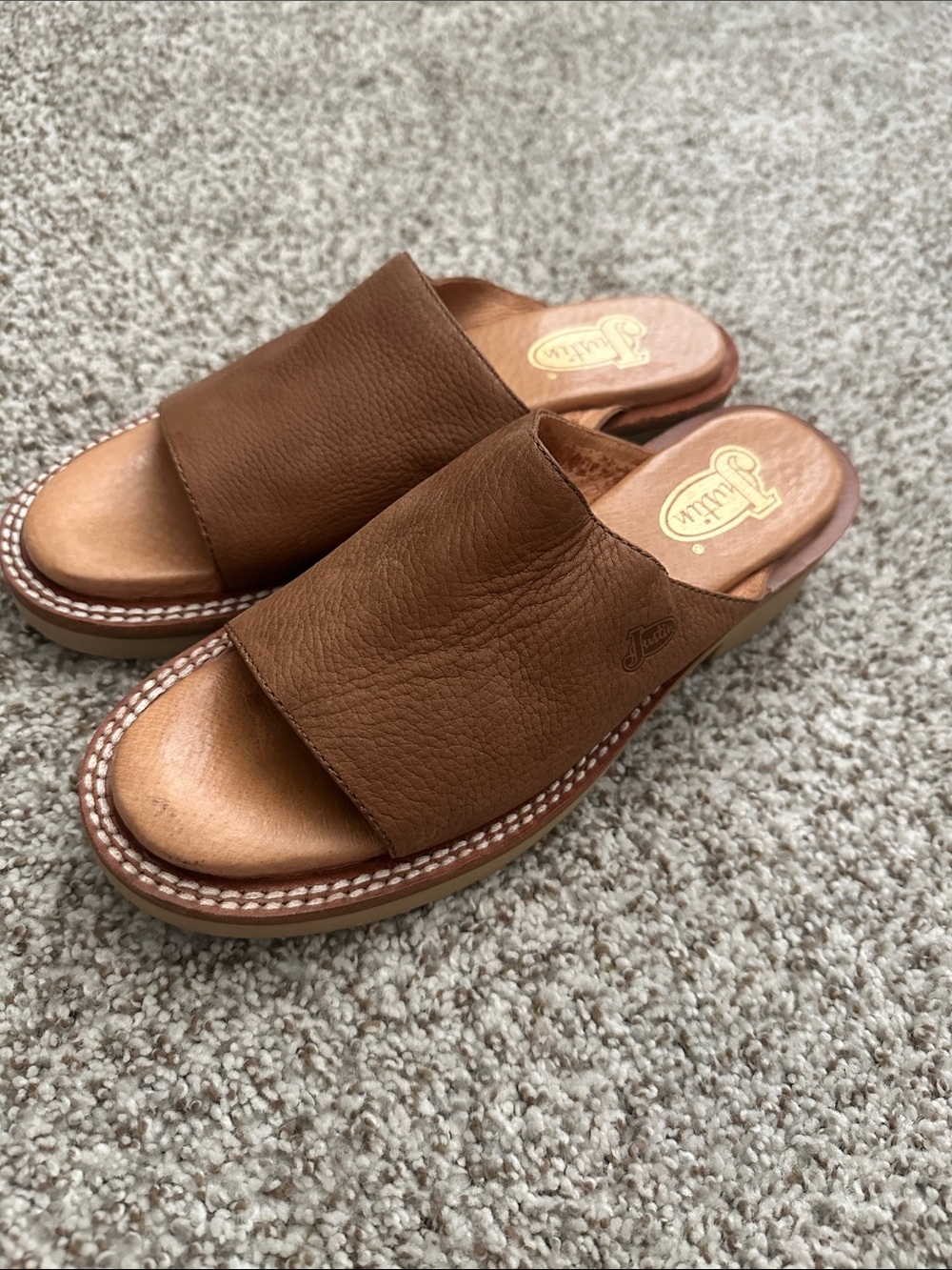 Justin Sandals Brown Leather Slip On Mules 7
